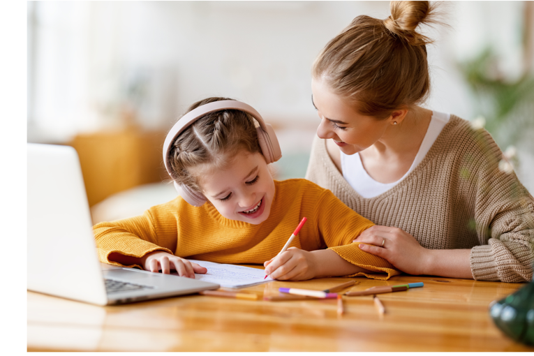 Mother and child doing homework together